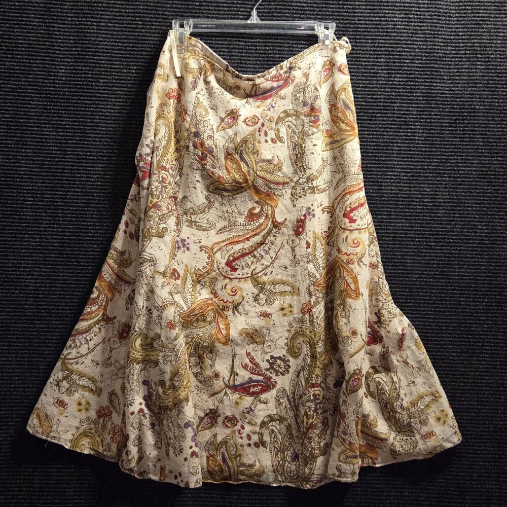 Vtg Paisley Boho Midi Skirt Sz 8 Linen Blend Jones Wear